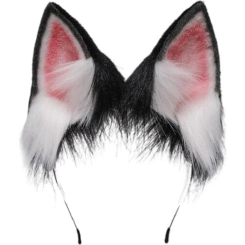 E56A Women Furry Animal Dog Ears Headdress Plush Lolita Handmade Headband Anime for Halloween Christmas Cosplay Accessories