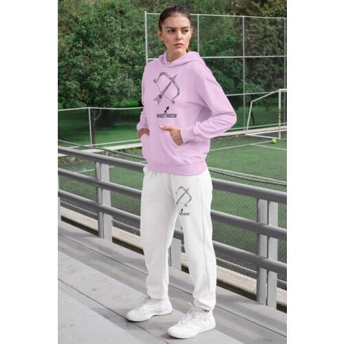 Angemiel Wear Sagıttarıus Sign Women Tracksuit Set Pink Hooded Sweatshirt White Sweatpants