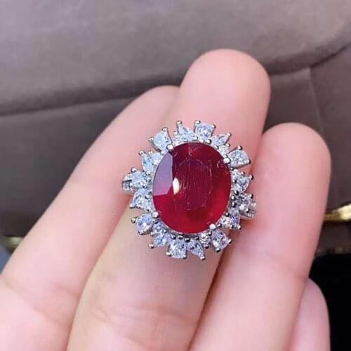 Natural Big Grain Gem Luxury Ruby Flower Pattern Ring S925 Silver Fine Fashion Charm Jewelry for Women Free Shipping MeibaPJFS