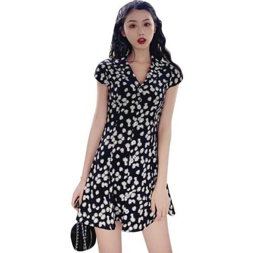 Women Dresses Fashion Marguerite Short Sleeve Turndown Collar Button Down A Line Mini Dress Womens Clothing 2021