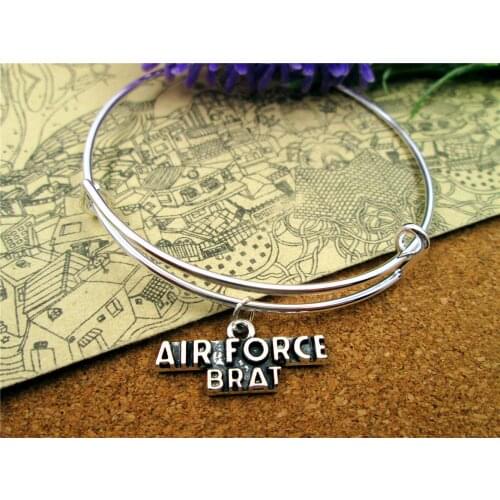 3pcs/lot Hot sale 65mm bracelets bangles with 25*10MM Antique silver AIR FORCE BRAT charms,meimaid pendant