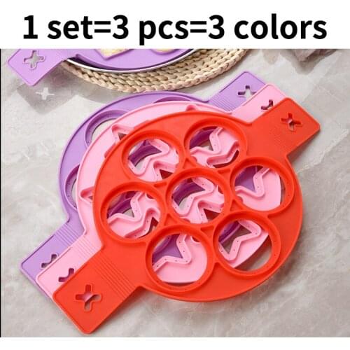 Silicone 7-hole Pancake Mold for Baking Round, Heart-shaped, Star-shaped Omelette, 7 with DIY Shape Tools, Baking Tools