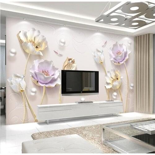 3D Embossed Tulip Flower Jewelry Wall Mural Photo Wallpaper Home Wall Art Decorative Papel De Parede papier peint en rouleau