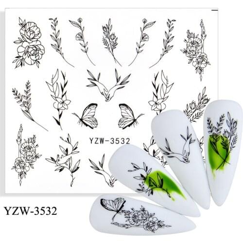 4PC Nail Sticker Flower Black Butterfly Note Beauty DIY Water Transfer Stamping Nail Art Tips Nail Decor Manicure Decal