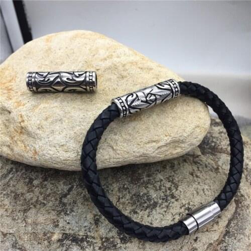 6/8mm Hole 316L Stainless steel David Star European Big Hole Barrel Beads for Leather Bracelet Necklace Jewelry Making Wholesale