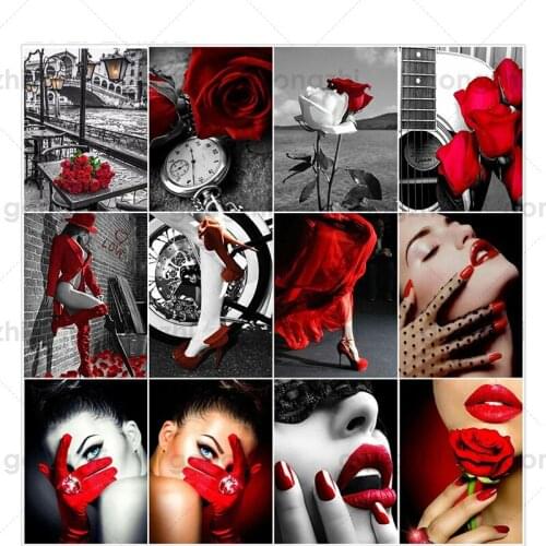 5D Diy Diamond Painting Sexy Lady Diamond Embroidery Red Dress and Lip Full Round Square Rhinestone Cross Stitch Home Decoration