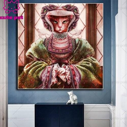 DIY Diamond Embroidery Cat cosplay queen Full square round Drill 5d Diamond Painting Cross Stitch Mosaic animal pictures puzzle