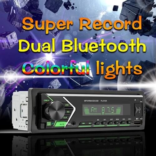 12V Car Bluetooth Stereo MP3 Player Single Din Hands-Free Calling USB/Aux-in/FM Radio Receiver With Colorful Lights