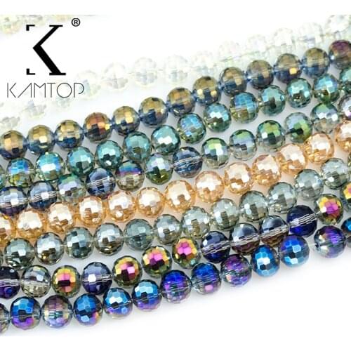 KAMTOP 96 Faceted Football Austrian crystal beads 6mm/10mm AB color Round Loose beads Jewelry bracelet accessories making DIY