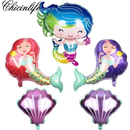 Chicinlife 1Pcs Under The Sea Mermaid Happy Birthday Party Shell Foil Latex Balloons Baby Shower Decorations Party Supplies