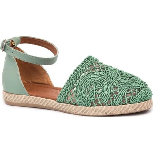 Gedikpaşalı 902 Green 2021 Summer Season Women 'S Slippers Sandals Braided Fabric Linen Light Buckled Stylish Breathable Daily Use Street