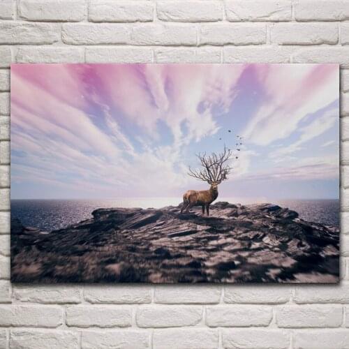 Artistic nature and deer animal fanart living room decoration home wall art decor wood frame fabric poster KN145