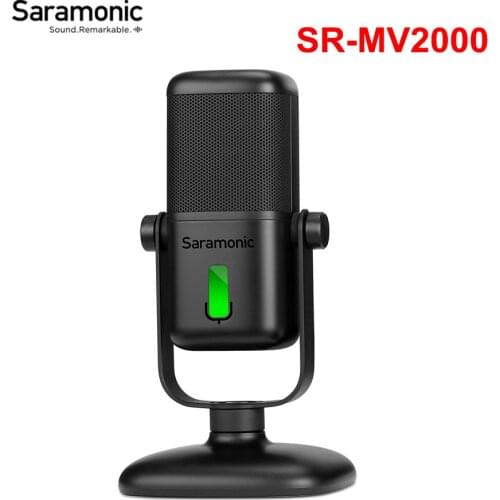 Saramonic SR-MV2000 Cardioid Condenser Microphone USB Studio Real Time Monitor Mic In-Built Pop Filter for Phone Tablet Laptop