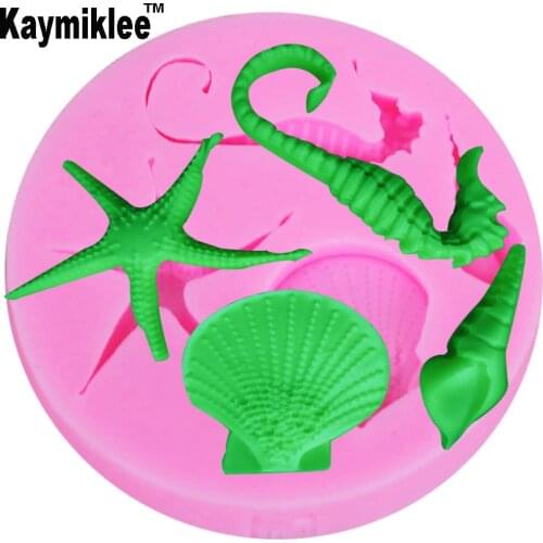 Kaymiklee F1240 Starfish Crab Dolphin Silicone Mold Fondant Mould Cake Decorating Tools Chocolate Gumpaste Mold, Sugarcraft Mold