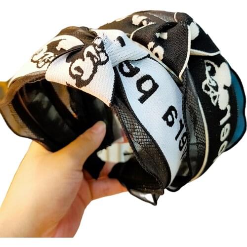 Korean Cartoon Letter Mickey Hairband Simple Fashion Fabric Knot Mesh Hair Accessories Newest High Quality Headband Female