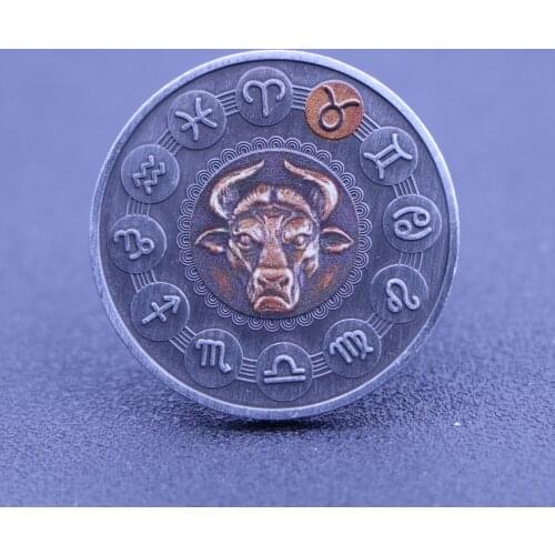 Beautiful Non-Magnetic Twelve Constellation Zodiac Silver Commemorative Coins Euro Astrology Taurus Elizabeth II Souvenir Gift