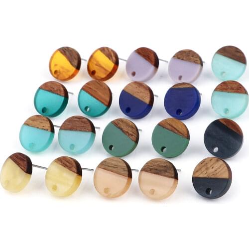 6PCs/lot Natural Wood Effect Resin Ear Post Resin Round Stud Earrings For Women DIY Making Accessories Earrings Jewelry 14mm
