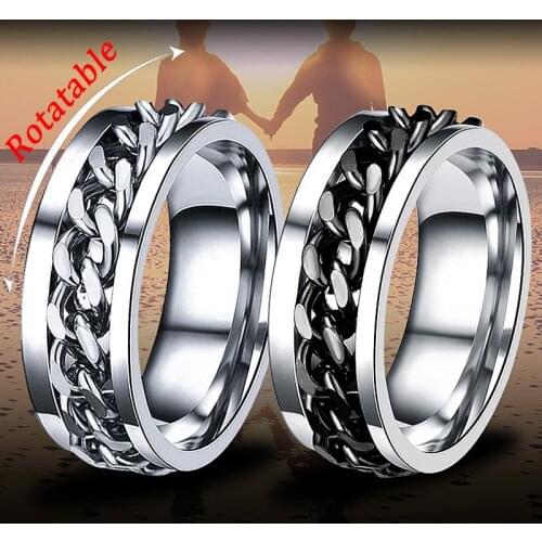 8mm Punk Titanium Steel Roman Numeral Twist Chain Rings for Men Stainless Stee Black Punk Rock Biker Ring Bottle Opener Ring