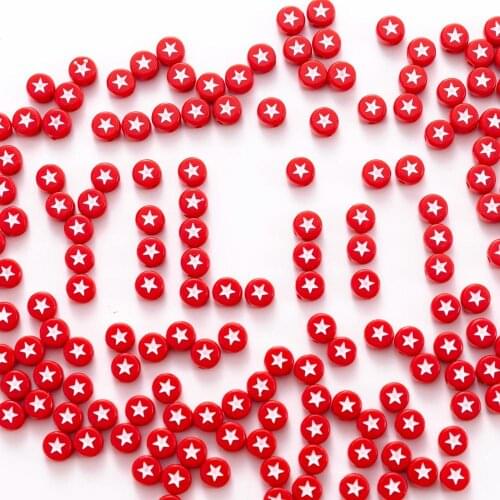 New Red Star Beads 4*7mm Flat Coin Round Shape Plastic Jewelry Bracelet Key Chain Earring Making Spacer Beading Material 3600pcs