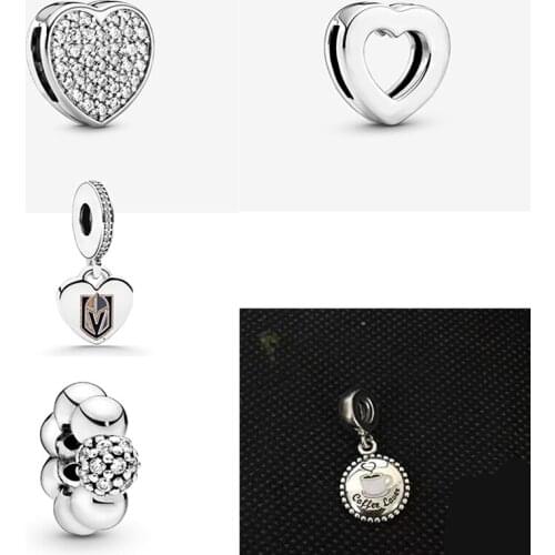New Polished And Pave Bead Gasket Charm Paving Love Clip Clip Logo Heart-shaped Clip Original Female Diy Bracelet Accessories