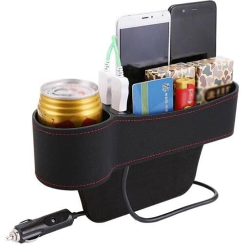 Car Seat Gap Organizer, Multifunctional with Dual USB Charging, Cup Holder, Leather Storage Box for Passenger Side Cup Holder