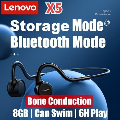 Original Lenovo X5 Wireless Bluetooth Earphone Bone Conduction Stereo IPX8 Waterproof with Microphone Can Swimming 8GB Storage