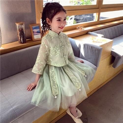 Girls Cheongsam Dress set Formal Birthday Party Clothes Kids Dresses Lace Chinese New Year Girls Dresses A-line Princess Dress