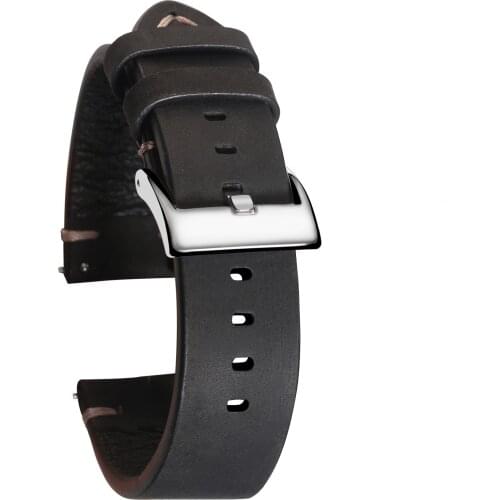 Hemsut Quick Release Leather Watch Bands Calf Handmade Vintage Black Leather Watch Strap 18mm 20mm 22mm