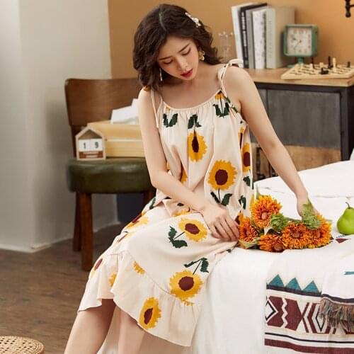 Sanderala Sexy Women Cotton Print Sleepwear M-4XL Lingerie Colorful Nightdress Soft Thin Female Underwear Nightgown Home Wear