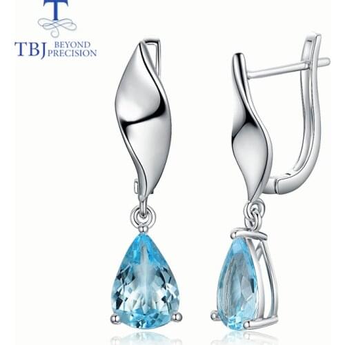 New style handcraft 14k gold natural Blue aquamarine clasp earrings pear 7*10mm gemstone fine jewelry for girl Wedding wear