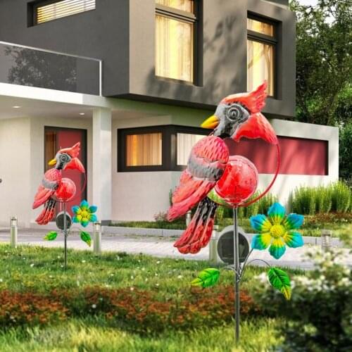 LED Solar Powered Light Red Bird Peacock Lawn Stakes Lamps Courtyard Art Garden Solar Wrought Iron Decorative Light