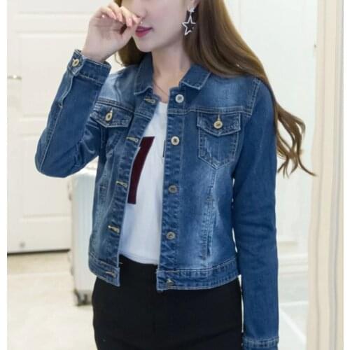 Loose clothes Women Denim jacket Short Jeans Jacket Turn Down Collar Button Denim Outwear For womens denim jacket