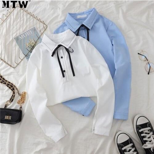 S-2XL 2021 Spring Autumn Women White Blouse Shirts Ladies Casual Long Sleeve Student Korean Tops
