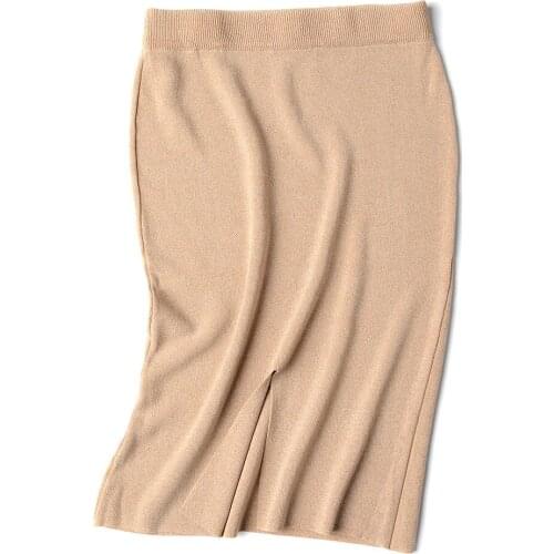 New 2019 solid color womens split skirt summer slim knit skirt female thin faldas mujer moda D377