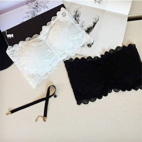 Women Sexy Casual Lace Wrap Tube Top Summer Strapless Bra Bandeau Short Tanks Seamless Black White