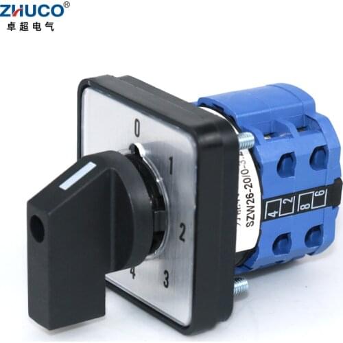 ZHUCO SZW26/LW26-20 20A 660V 0-1-2-3-4 Two Pole Five Position 64X64 48X48 mm Panel Custom Rotary Universal Changeover Cam Switch