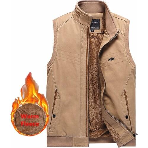 Winter Mens Vest Thicken Fleece Waistcoat Cotton Sleeveless Casual Jacket Male Super Warm Vest Mens Clothing Khaki Black L-4XL