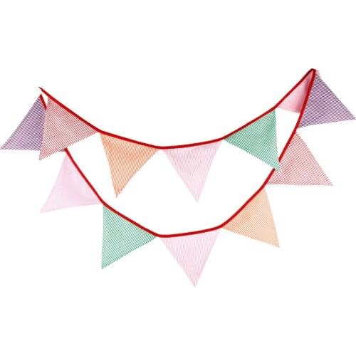 1pcs 3.2M Length 12 Flags Colorful Stripes Home Decoration Banner Wedding Party Outdoor Hanging Pennant Birthday Pink Green Flag