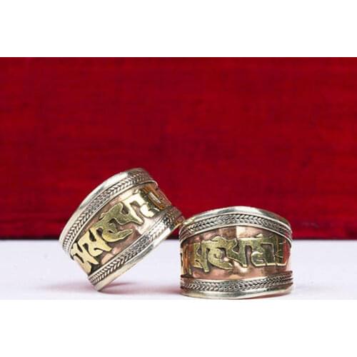 10PCS Tibet Red Brass Rings for Man Six Words Mantras OM MA NI PAD ME HUM Amulet Open Adjustable Ring
