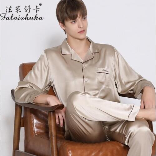 19 momme 100% natural silk men sleepwear new Long sleeve pajama sets men Elegant pure color silk sleepwear men T9086