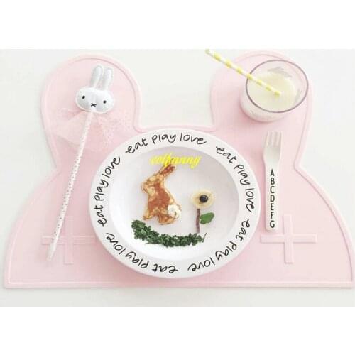 20pcs/lot Fast shipping Rabbit Bear Shaped Utensil Mats Heat Resistent Silicone Placemat For Kid Baby Tableware Mat