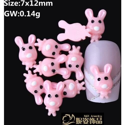 200pcs/ lot 7x12mm resin pretty cute rabbit nail art decorations flatback for nail art