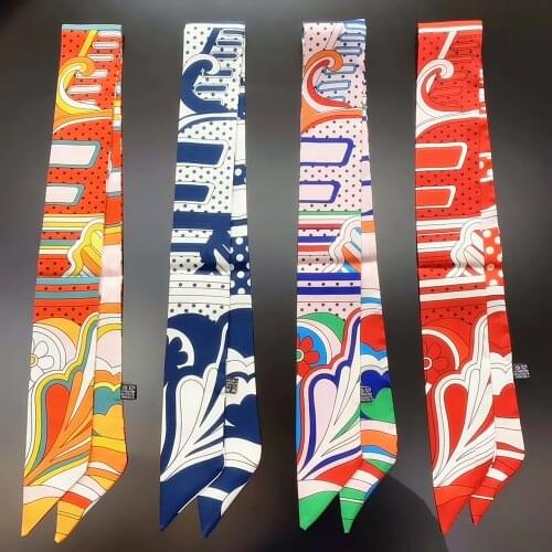 2021 New Design Dot Floral Stripe Skinny Brand Scarf For Women Hair Neck Silk Scarf For Ladies Headband Bag Scarves bow ties