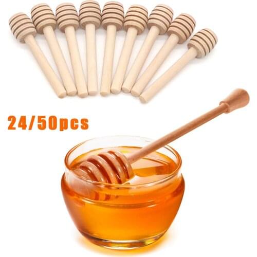 24pcs Wooden Honey Stir Bars Durable Spoons Practical Honey Dipper Sticks Coffee Milk Supplies Kitchen Accessories