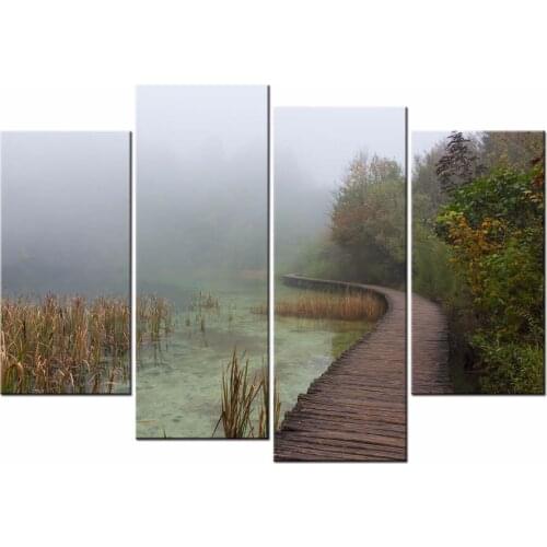 Framed 4 Panel Country landscape Wall Art Oil Painting On Canvas Printed Painting Pictures Decor painting for living room