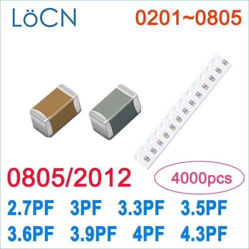 4000PCS 0805 2012 COG/NPO 2.7PF 3PF 3.3PF 3.5PF 3.6PF 3.9PF 4PF 4.3PF RoHS 50V 0.25% 0.5% Capacitor High quality