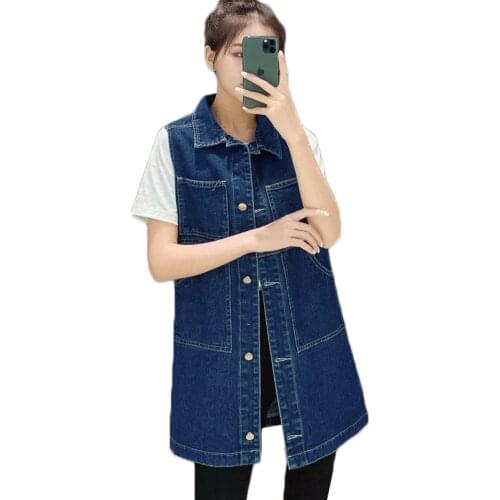 6XL Plus Size Coat 2020 Autumn Women Denim Casual Vest Fashion Pocket Hole Denim Vests Jeans Jacket Sleeveless Waistcoat Y156