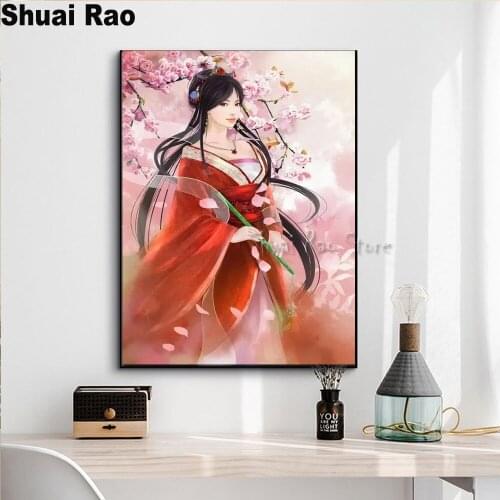 DIY diamond embroidery flowers Geisha full square round diamond painting cross stitch kit China Ancient beauty 5D mosaic wall st