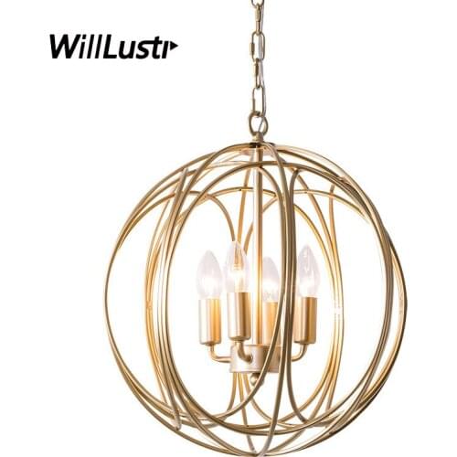 American Vintage Iron Pendant Lamp Metal Globe Suspension Light Hotel Foyer Cafe Lounge Bedroom Balcony Study Hanging Lighting