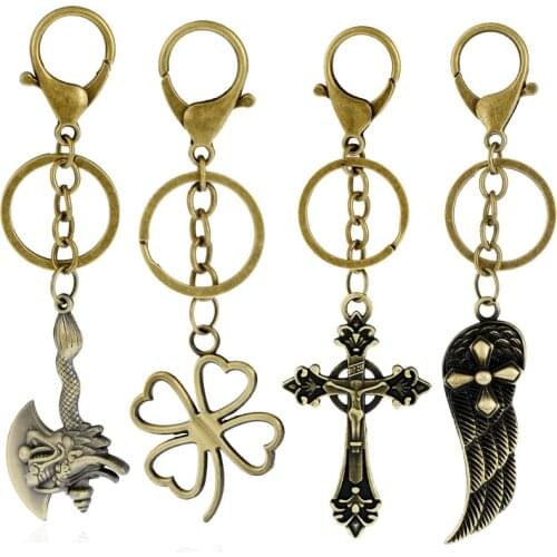 Alloy Clover of Four Leaves Fishbone Wings Key Chain Couple Car Key Pendant Key Ring Cool Bag Key Ring